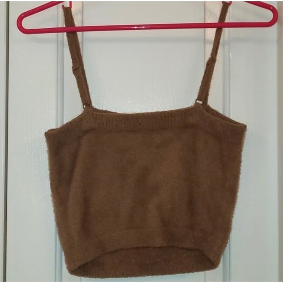 Fuzzy brown cropped soft Hollister Tank blouse Top M - Picture 10 of 12